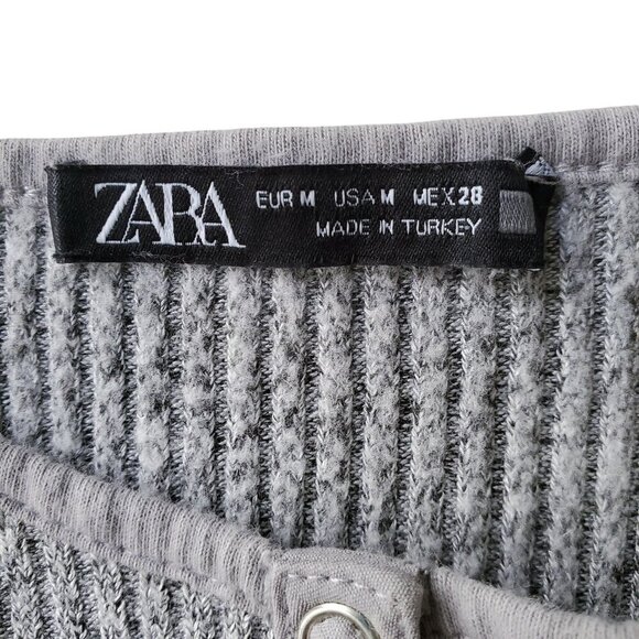 ZARA Henley Heather Gray Ribbed Polo Neck Soft Midi Dress Scandi Girl Size M - Picture 15 of 16